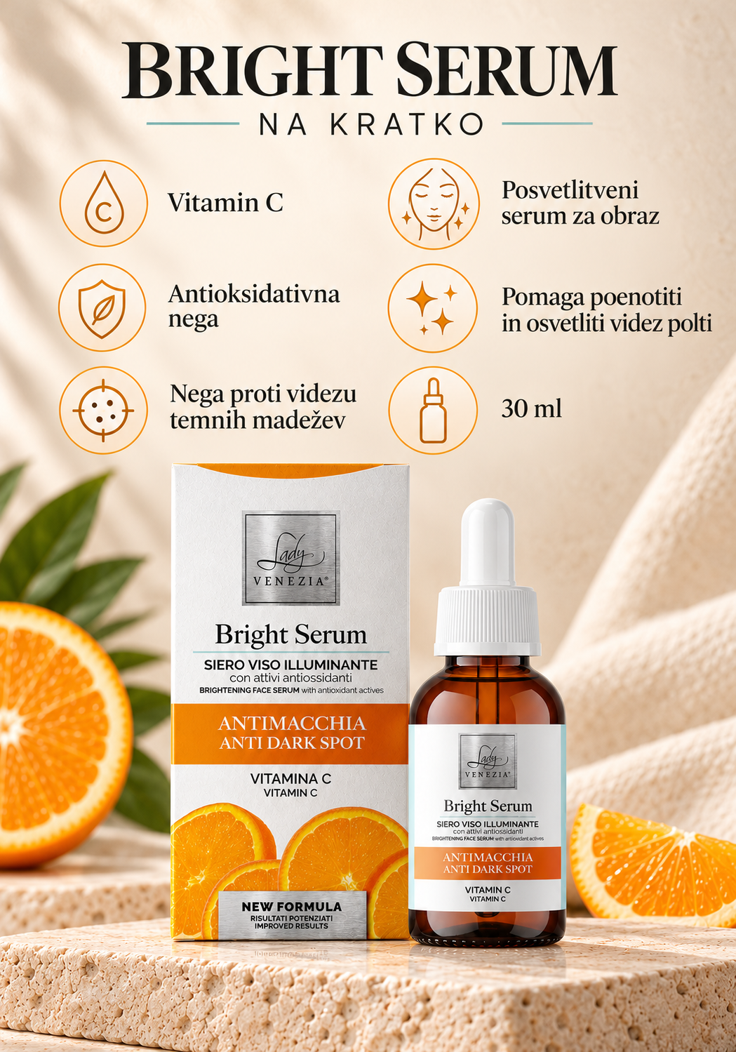 LADY VENEZIA – POSVETLITVENI SERUM ZA OBRAZ Z VITAMINOM C PROTI PIGMENTNIM MADEŽEM