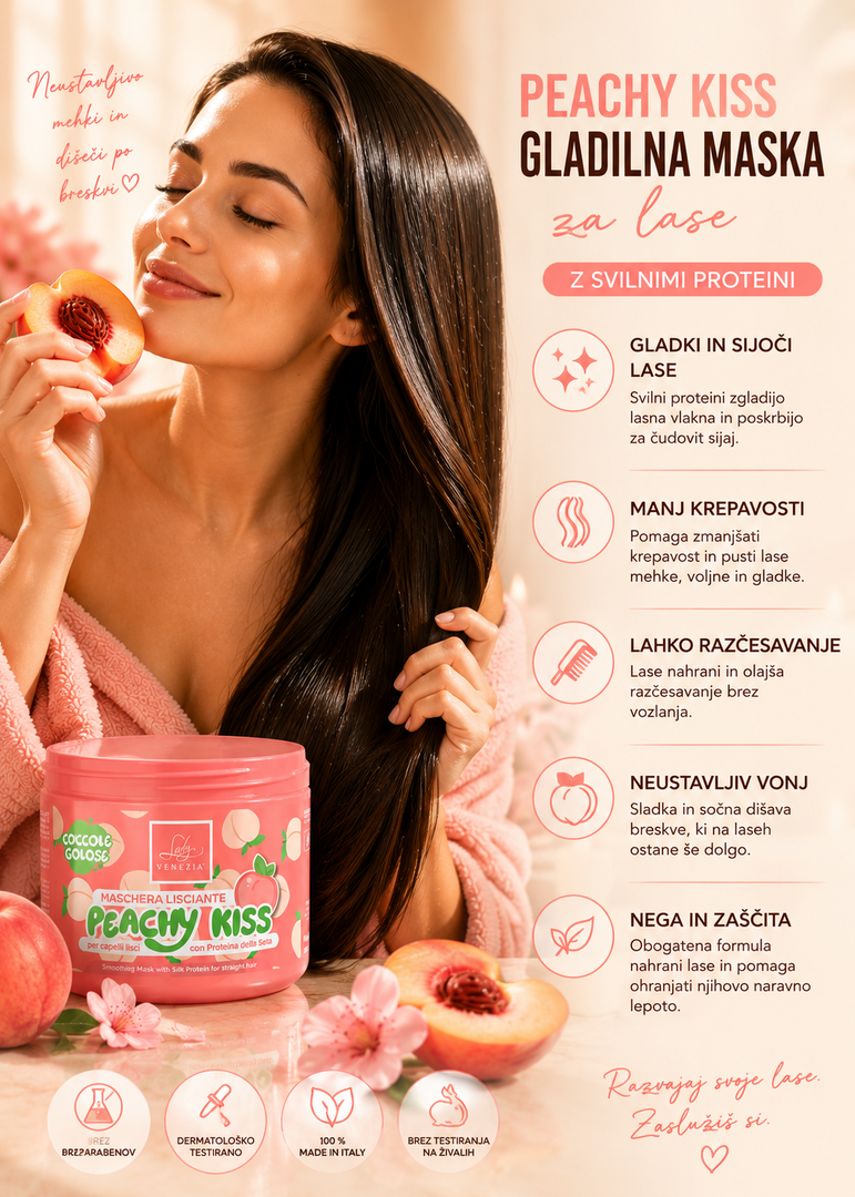 PEACHY KISS – GLADILNA MASKA ZA LASE S SVILNIMI PROTEINI