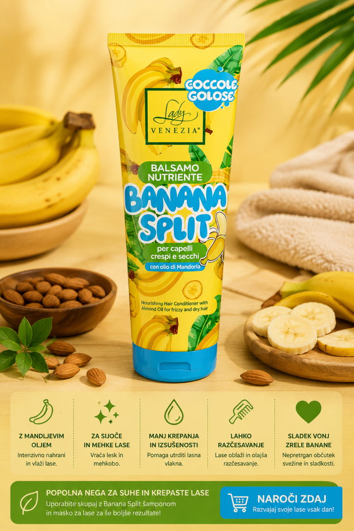 BANANA SPLIT – Hranilni balzam za lase z mandljevim oljem
