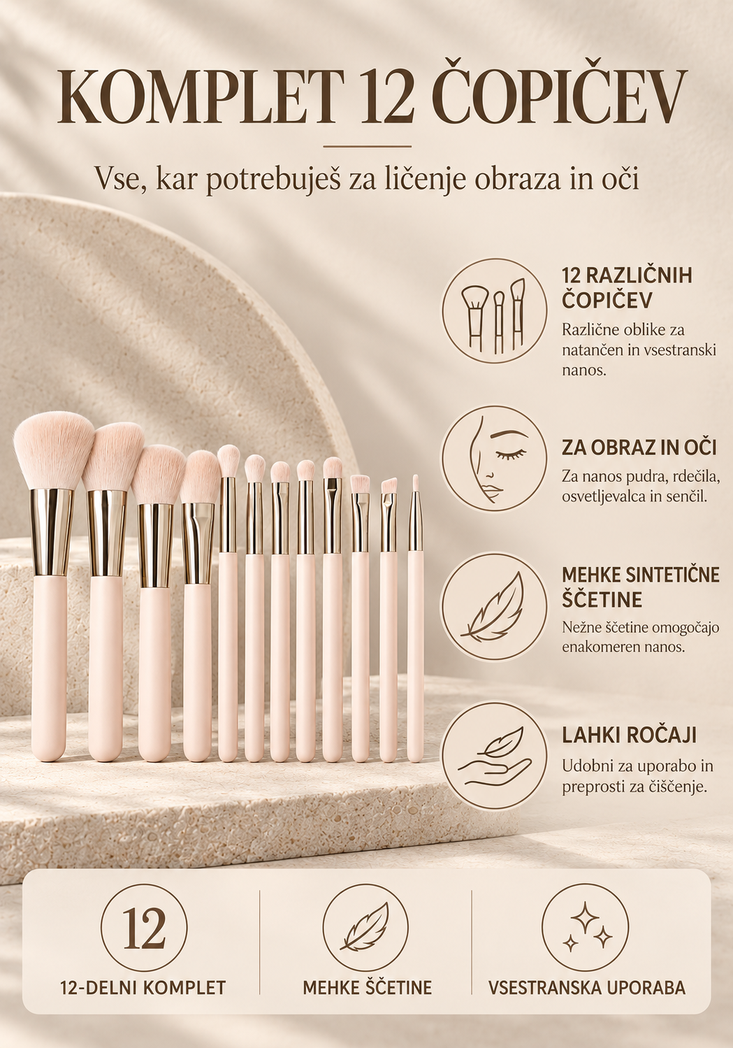SET 12 ČOPIČEV ZA LIČENJE MIMO - ROZA