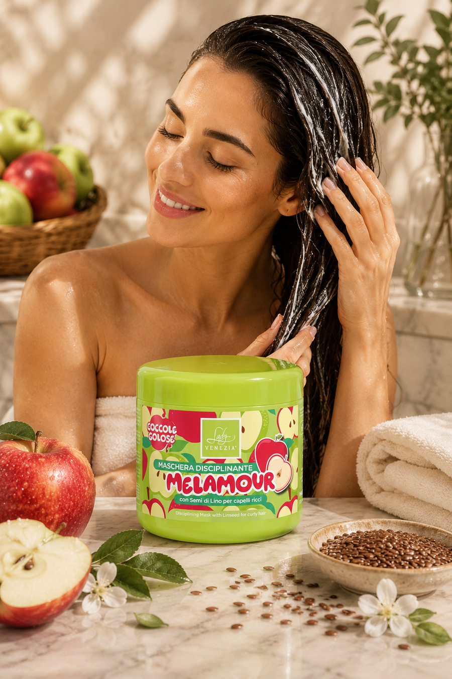🍏 MELAMOUR Maska za kodraste lase z lanenim oljem